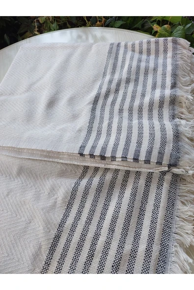 TEKSTİLCİ Naturel Saçaklı 300 x 180 Koltuk Örtüsü, Çekyat Örtüsü, Pamuklu Örtü, - 4
