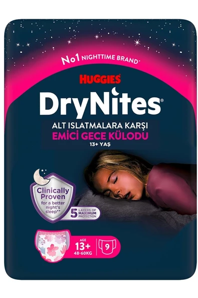 DryNites Emici Gece Külodu Kız 13+ Yaş 48-60 kg 9'lu 12 Adet Hasta Bezi