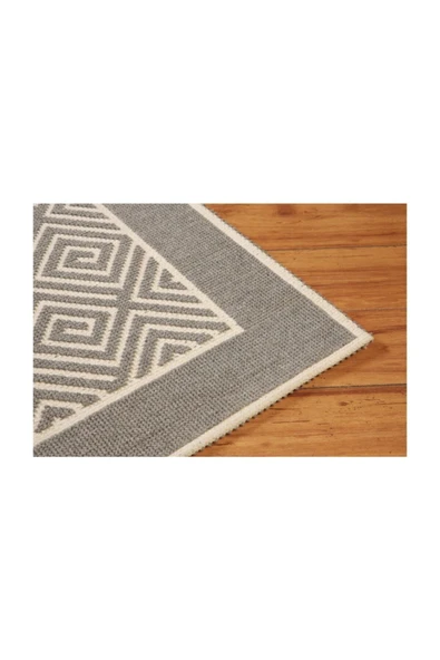 Atölye Alize 80x200cm Bukle Serisi Pamuklu Kilim Labirent Modeli Ekru-gri - Resim 2