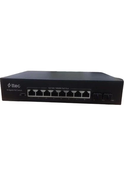 TTEC 8 x 10/100 Base-T PoE/PoE+ Port | 2 x 10/100 Base-T Uplink Port 120W PoE Kapasitesi | Tak-Çalış