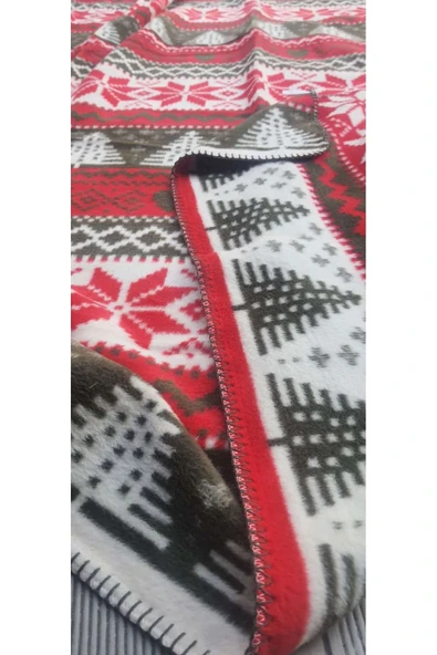 aktarteks Pamuklu Çift Kişilik Battaniye Yılbaşı Geyik , Çam Ağacı Desenli 200x 220 Cm - 3