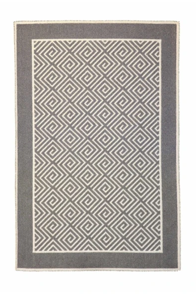 Atölye Alize 80x200cm Bukle Serisi Pamuklu Kilim Labirent Modeli Ekru-gri - Resim 3