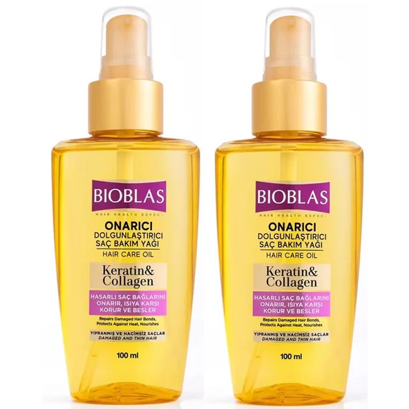 Bioblas Keratin Kolajen Onarıcı Dolgunlaştırıcı Saç Bakım Yağı 100 ml 2 ADET