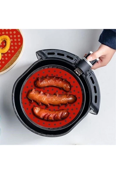 Renkli Isıya Dayanıklı Yıkanılabilir Silikon Fırın Ve Airfryer Yuvarlak Pişirme Matı 23 Cm - 3