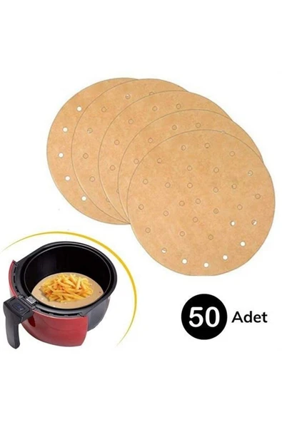 50 Adet Air Fryer Pişirme Kağıdı Tek Kullanımlık Gıda Pişirme Kağıdı Delikli Yuvarlak Model