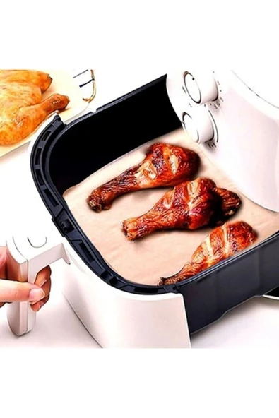 100 Adet Air Fryer Pişirme Kağıdı Tek Kullanımlık Yağ Su Geçirmez Yapışmaz Deliksiz Düz Kare Model - 3