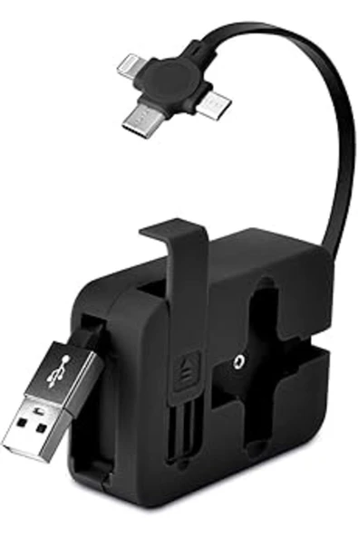 buymxx Tipi Telefon Tutuculu Makaralı Uzayıp Kısalabilen 3'ü 1 Arada USB Şarj Kablosu desi