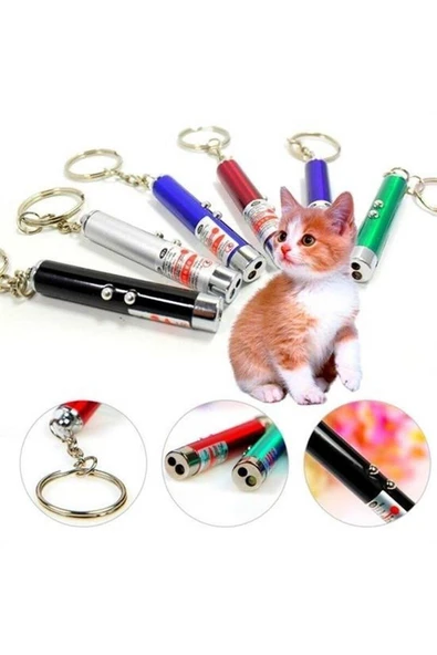 3 Fonksiyonlu Kırmızı Beyaz Işıklı Led Lazer Kedi Köpek Oyuncak Anahtarlık