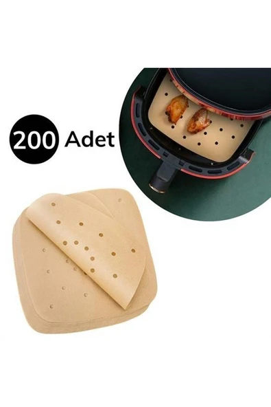 200 Adet Air Fryer Pişirme Kağıdı Tek Kullanımlık Pişirme Kağıdı Delikli Kare Model