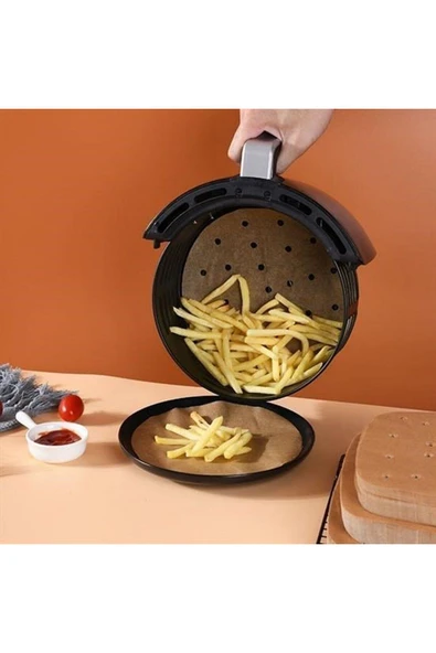 50 Adet Air Fryer Pişirme Kağıdı Tek Kullanımlık Gıda Pişirme Kağıdı Delikli Yuvarlak Model - 2