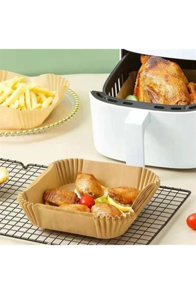 50 Adet Air Fryer Pişirme Kağıdı Tek Kullanımlık Hava Fritöz Yağ Geçirmez Yapışmaz Kare Tabak Model - 2
