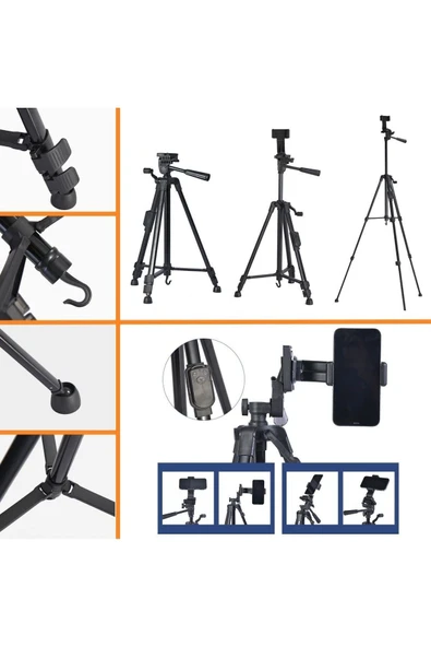 Telefon Ve Fotoğraf Makinası Takılabilen Bluetooth Kumandalı 146 Cm Tripod ( Lisinya ) - 2