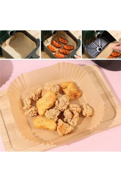 50 Adet Air Fryer Pişirme Kağıdı Tek Kullanımlık Yağ Geçirmez Yapışmaz Kare Tabak Model PVC - 2