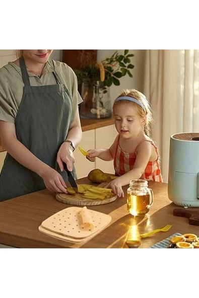 250 Adet Air Fryer Tek Kullanımlık Hava Fritöz Yağ Geçirmez Yapışmaz Delikli Pişirme Kağıdı Kare - 3