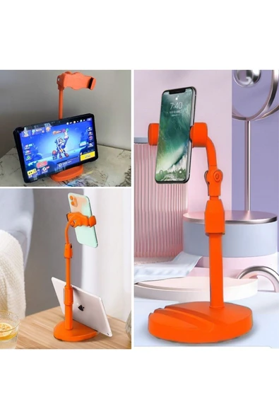 Masa Üstü Tablet ve Telefon Tutucu Plastik Aparat Turuncu Telefon Standı