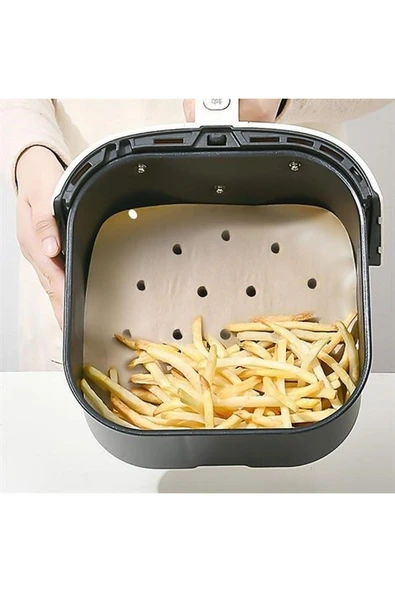 200 Adet Air Fryer Pişirme Kağıdı Tek Kullanımlık Pişirme Kağıdı Delikli Kare Model - 3