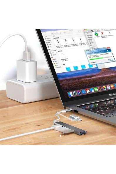 4 Port'lu Bağlantı İstasyonu Ultra İnce USB Bölücü TYPE-C tipi Çoklu Arayüz Adaptörü Multi Çoklayıcı - 2