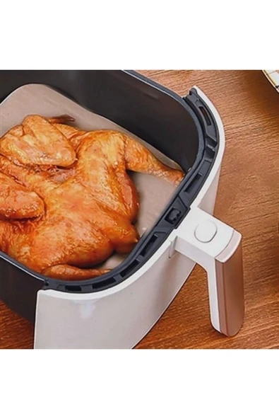 100 Adet Air Fryer Pişirme Kağıdı Tek Kullanımlık Yağ Su Geçirmez Yapışmaz Deliksiz Düz Kare Model - 2