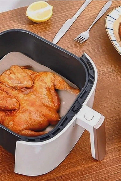50 Adet Air Fryer Pişirme Kağıdı Tek Kullanımlık Yağ Su Geçirmez Yapışmaz Deliksiz Düz Kare Model - 2