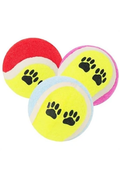 3lü Renkli Desenli Tenis Topu Kedi Köpek Oyuncağı - 3