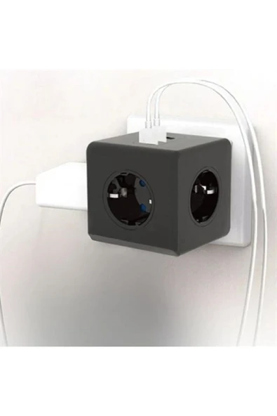 Isıya Dayanıklı Termal Akım Korumalı ve Çocuk Korumalı 3 Priz Girişli 3 USB Girişli Küp Priz - 3