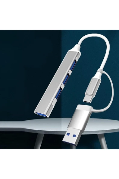 4 Port'lu Bağlantı İstasyonu Ultra İnce USB Bölücü TYPE-C tipi Çoklu Arayüz Adaptörü Multi Çoklayıcı - 3