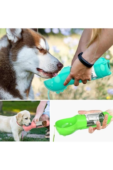 Taşınabilir Hazneli Mama Kaplı ,Kaka Poşetli Kedi,Köpek Suluğu-300ml