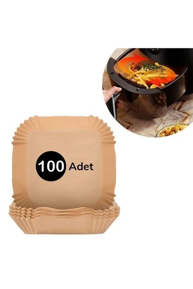100 Adet Air Fryer Pişirme Kağıdı Tek Kullanımlık Gıda Yağlı Kağıdı Kare Tabak Model