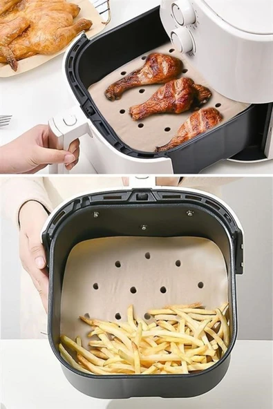 50 Adet Air Fryer Pişirme Kağıdı Tek Kullanımlık Hava Fritöz Yapışmaz Yağlı Kağıt Delikli Model - 2