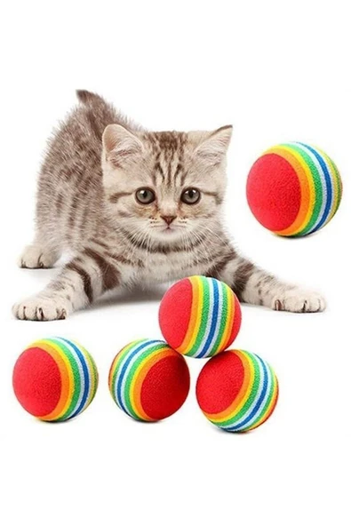 3lü Gökkuşağı Sünger Kedi Köpek Çiğneme Oyun Topu 4,2 cm