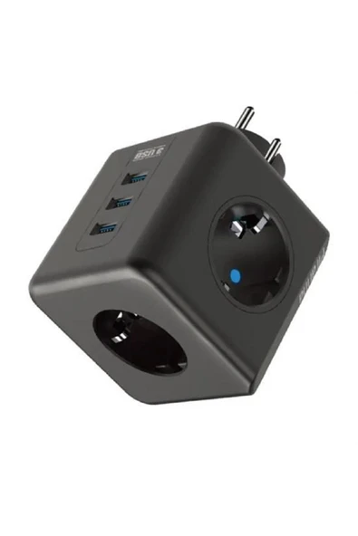 Isıya Dayanıklı Termal Akım Korumalı ve Çocuk Korumalı 3 Priz Girişli 3 USB Girişli Küp Priz