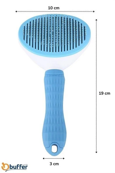 Kedi Köpek Tüy Toplayıcı Kendini Temizleyebilen Ergonomik Saplı Evcil Hayvan Tarağı Mavi - 2