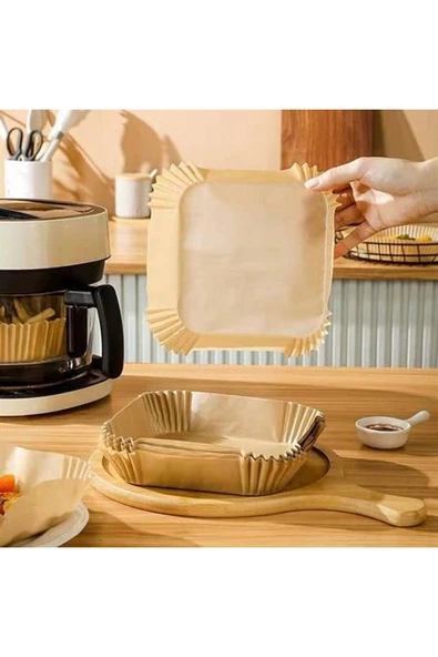 100 Adet Air Fryer Pişirme Kağıdı Tek Kullanımlık Gıda Yağlı Kağıdı Kare Tabak Model - 3