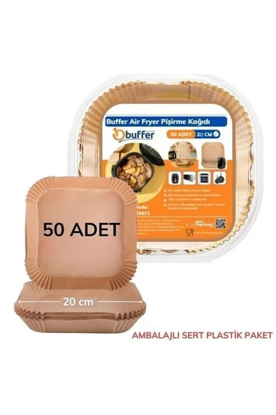 50 Adet Air Fryer Pişirme Kağıdı Tek Kullanımlık Yağ Geçirmez Yapışmaz Kare Tabak Model PVC