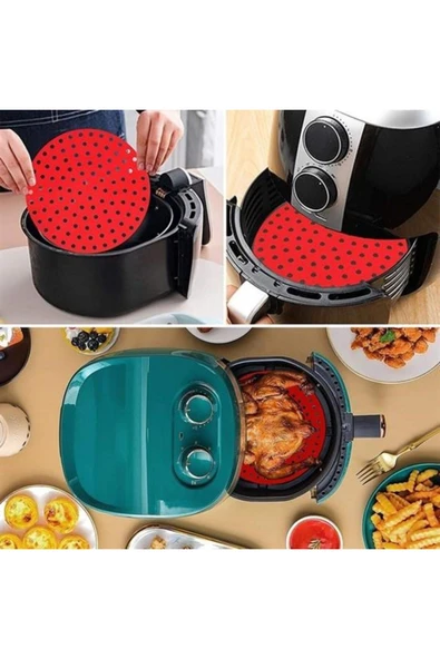 Renkli Isıya Dayanıklı Yıkanılabilir Silikon Fırın Ve Airfryer Yuvarlak Pişirme Matı 20 Cm - 3