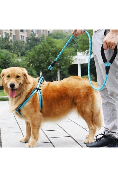 Reflektörlü Fosforlu Köpek Gezdirme Halatı Tasma Kayışı Metal Kancalı 130 cm