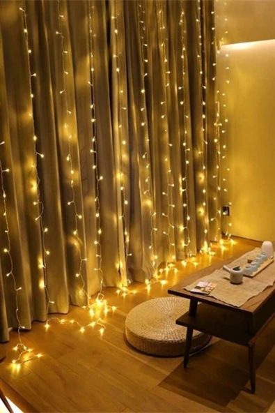 8 Fonksiyonlu 200 Led 10 Saçak Şerit Led 2x2 Perde İp Led (Gün Işığı)