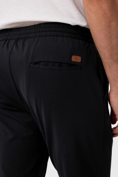Süvari Dar Kalıp Düz Esnek Kumaş Siyah Jogger Pantolon - 5
