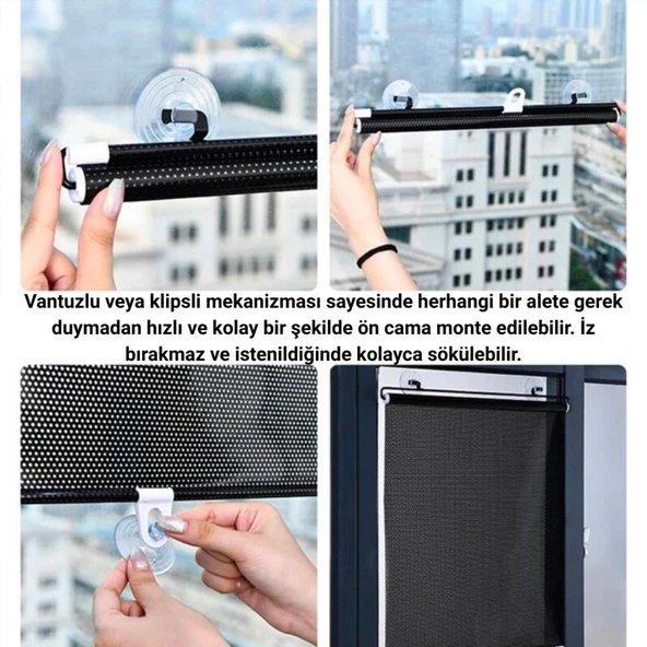 Coofbe Otomatik Mekanızmalı 68x125cm Araç Ön Cam Güneşlik Araç Karavan Ofis Güneşlik Perdesi Geri Çekilebilir Oto Ön Cam Güneşlik Branda - 3