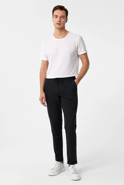Süvari Dar Kalıp Düz Esnek Kumaş Siyah Jogger Pantolon - 2