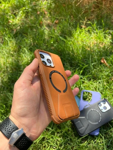 İphone 14 Pro Magsafe Leather Stantlı Telefon Kılıfı - Resim 5