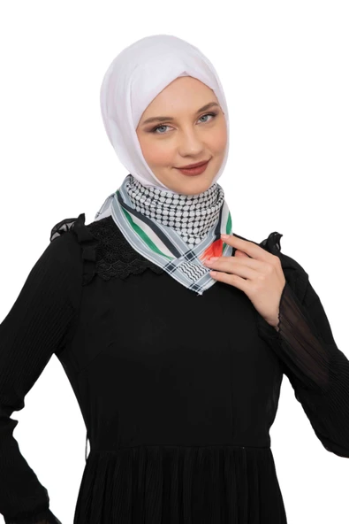Filistin Bayrak Çizgili Filistin Şal Kefiye Küçük Filistin Bayraklı Fular Saçaksızlı Unisex S100013 - 3