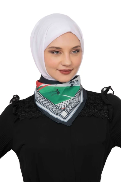 Filistin Zaytin Ve Filistin Bayrak Baskılı Fular Saçaksızlı Unisex S100014 - 5