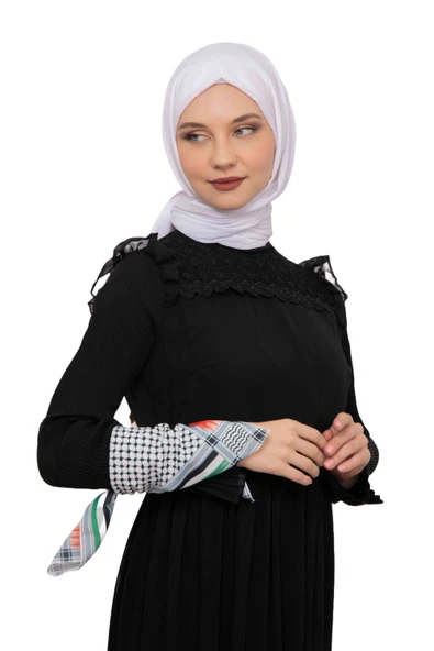 Filistin Bayrak Çizgili Filistin Şal Kefiye Küçük Filistin Bayraklı Fular Saçaksızlı Unisex S100013 - 5