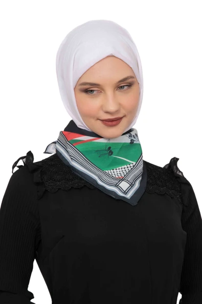Filistin Zaytin Ve Filistin Bayrak Baskılı Fular Saçaksızlı Unisex S100014 - 2