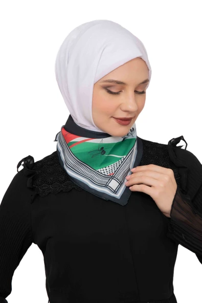 Filistin Zaytin Ve Filistin Bayrak Baskılı Fular Saçaksızlı Unisex S100014 - 3