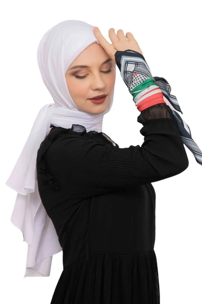 Filistin Zaytin Ve Filistin Bayrak Baskılı Fular Saçaksızlı Unisex S100014 - 7