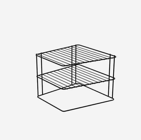 Mutfak Organizer Tezgah Üstü Dolap İçi Paslanmaz Düzenleyici Tabaklık Köşe Rafı Siyah - 2