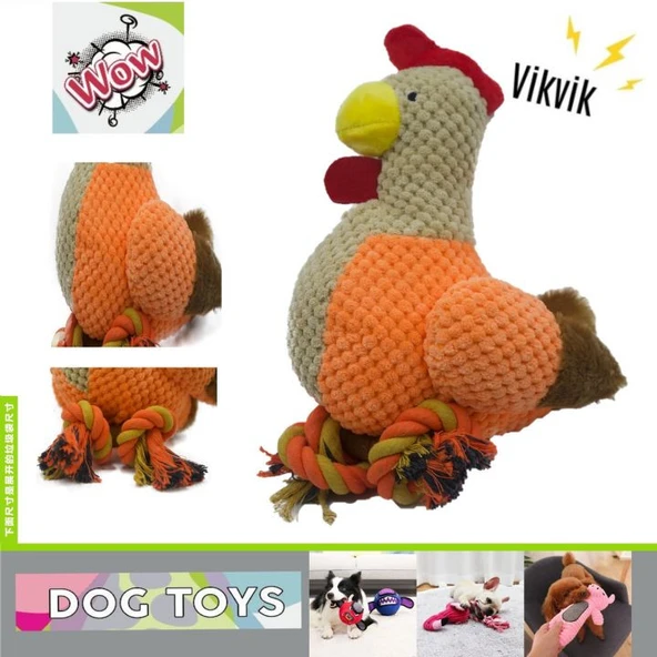 Wow Gıcırtılı, Diş İpli Peluş Tavuk Köpek Oyuncağı 40 cm - 2