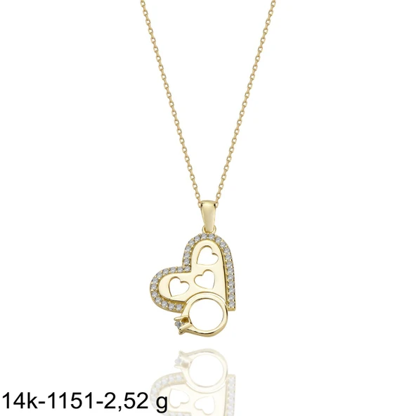 Dört Kalp Tek Taş Özel Tasarım 14 Ayar Altın Kolye ürün görseli